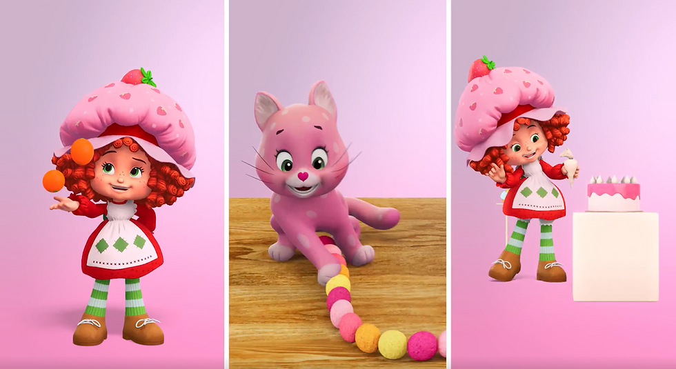 collage of Strawberry Shortcake and Custard the cat